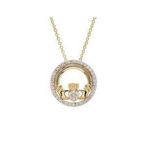 14k Gold Vermeil Claddagh White Sapphire Necklace