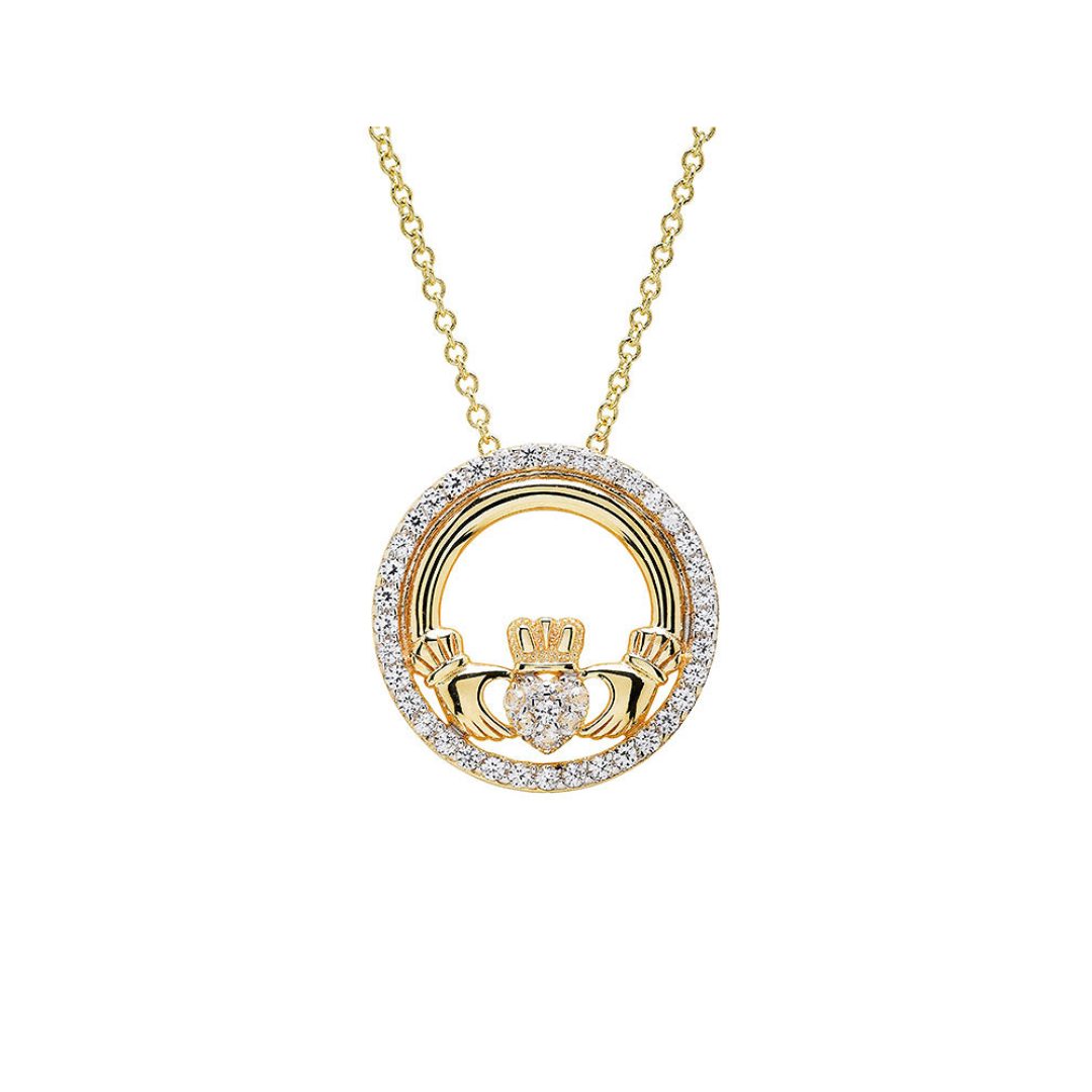 14k Gold Vermeil Claddagh White Sapphire Necklace