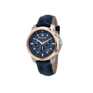 Maserati Successo Ext 44mm Chronograph Navy Leather Watch