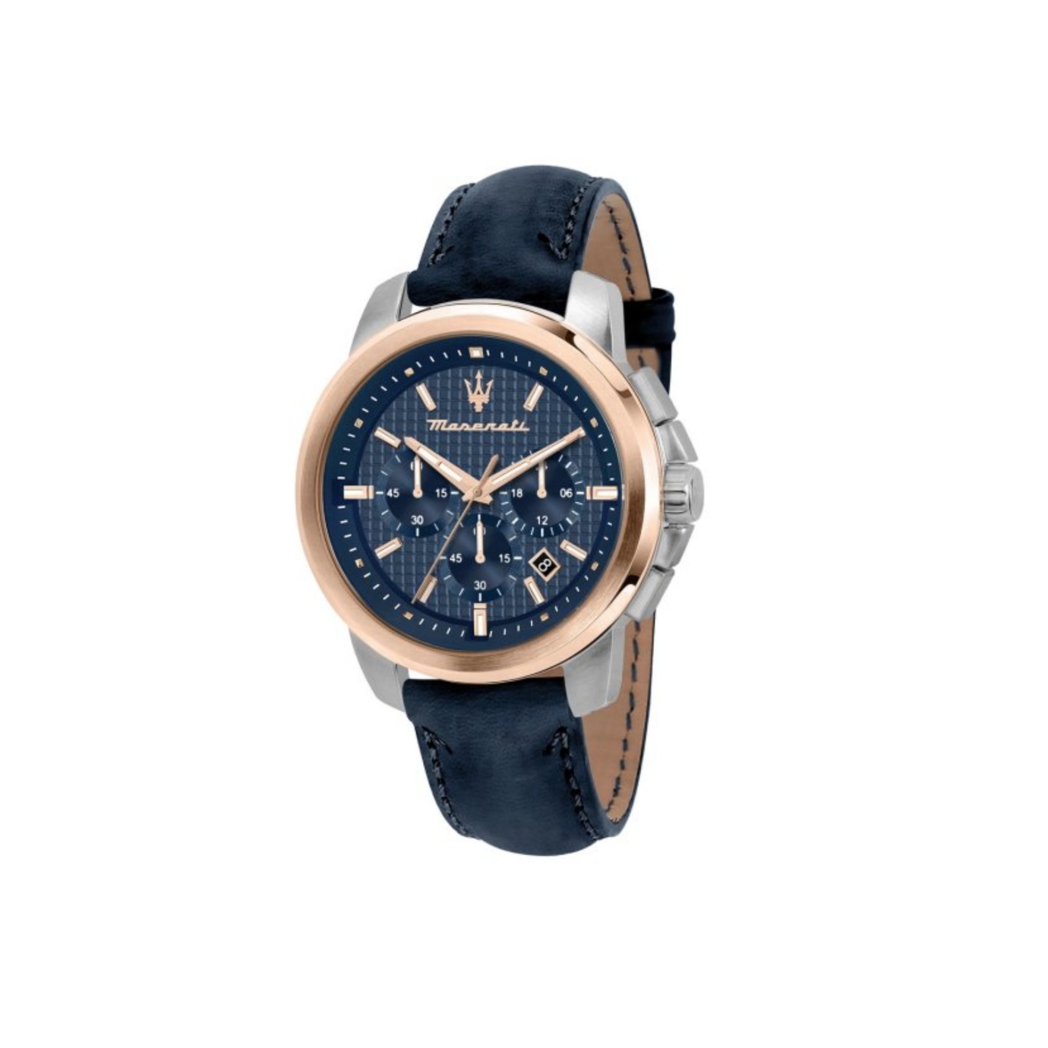 Maserati Successo Ext 44mm Chronograph Navy Leather Watch