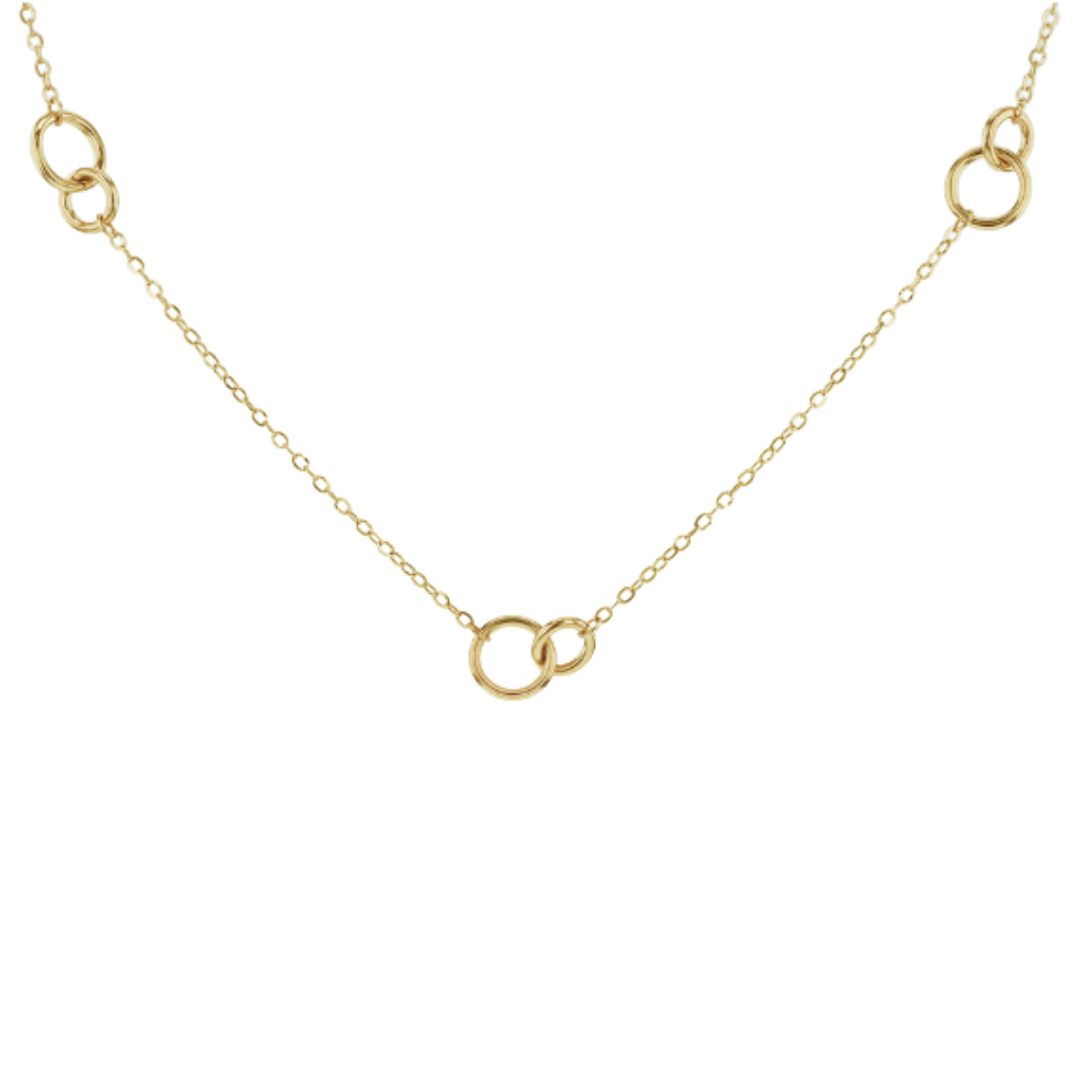 9ct Yellow Gold Double Ring Station Necklace