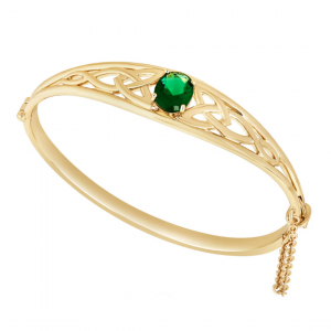 Gold Plated Celtic Bangle with Green Stone