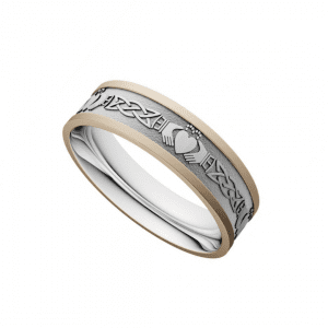 Silver & 10k Gold Claddagh & Lovers Knot 6.5mm Band