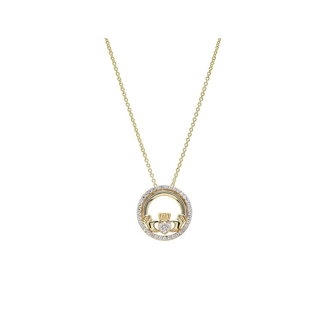 14k Gold Vermeil Claddagh White Sapphire Necklace - Image 2