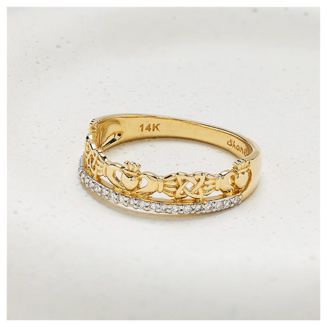 14k Gold Lab Diamond Claddagh Ring - Image 3