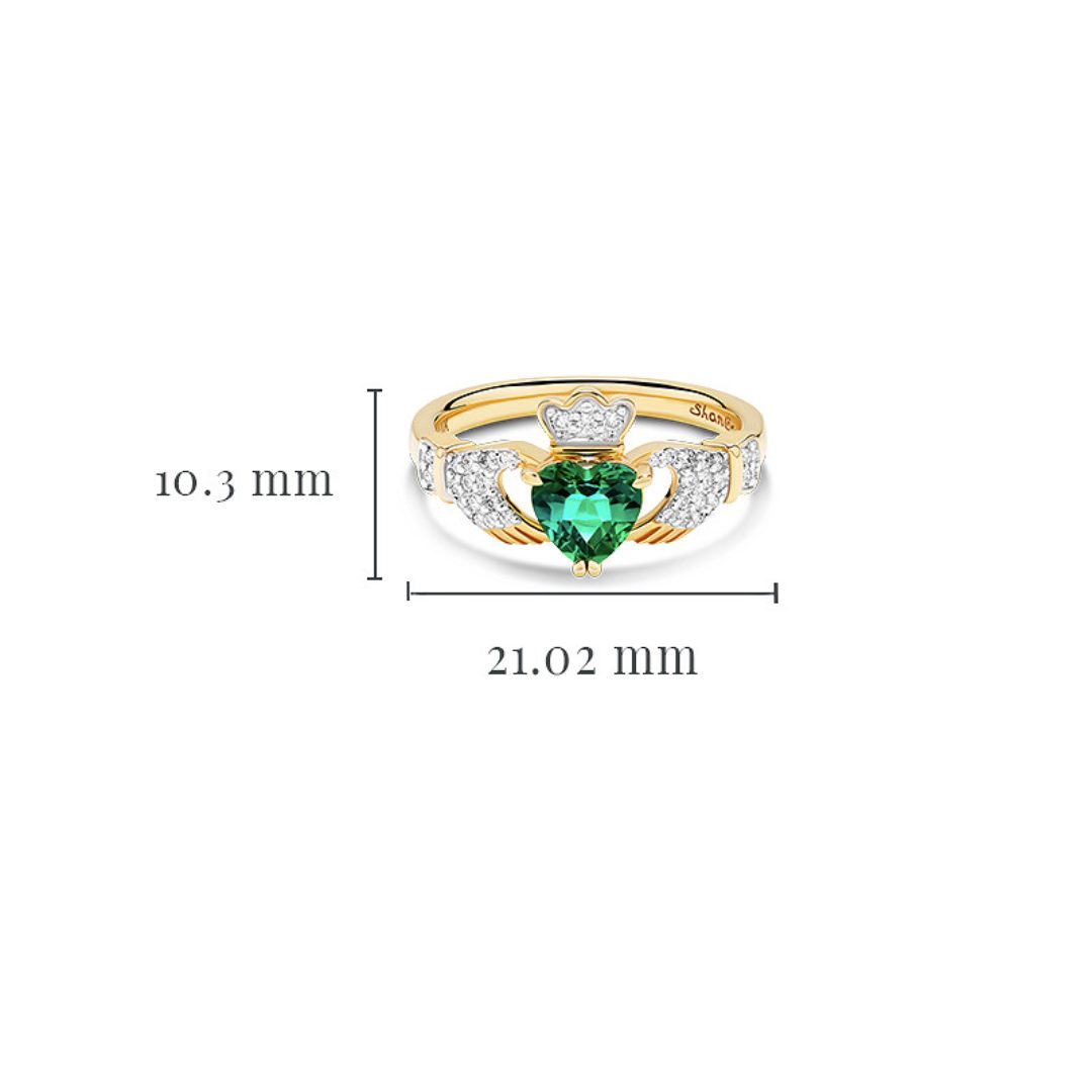 14k Lab Diamond & Emerald Claddagh Bande Set Ring - Image 4