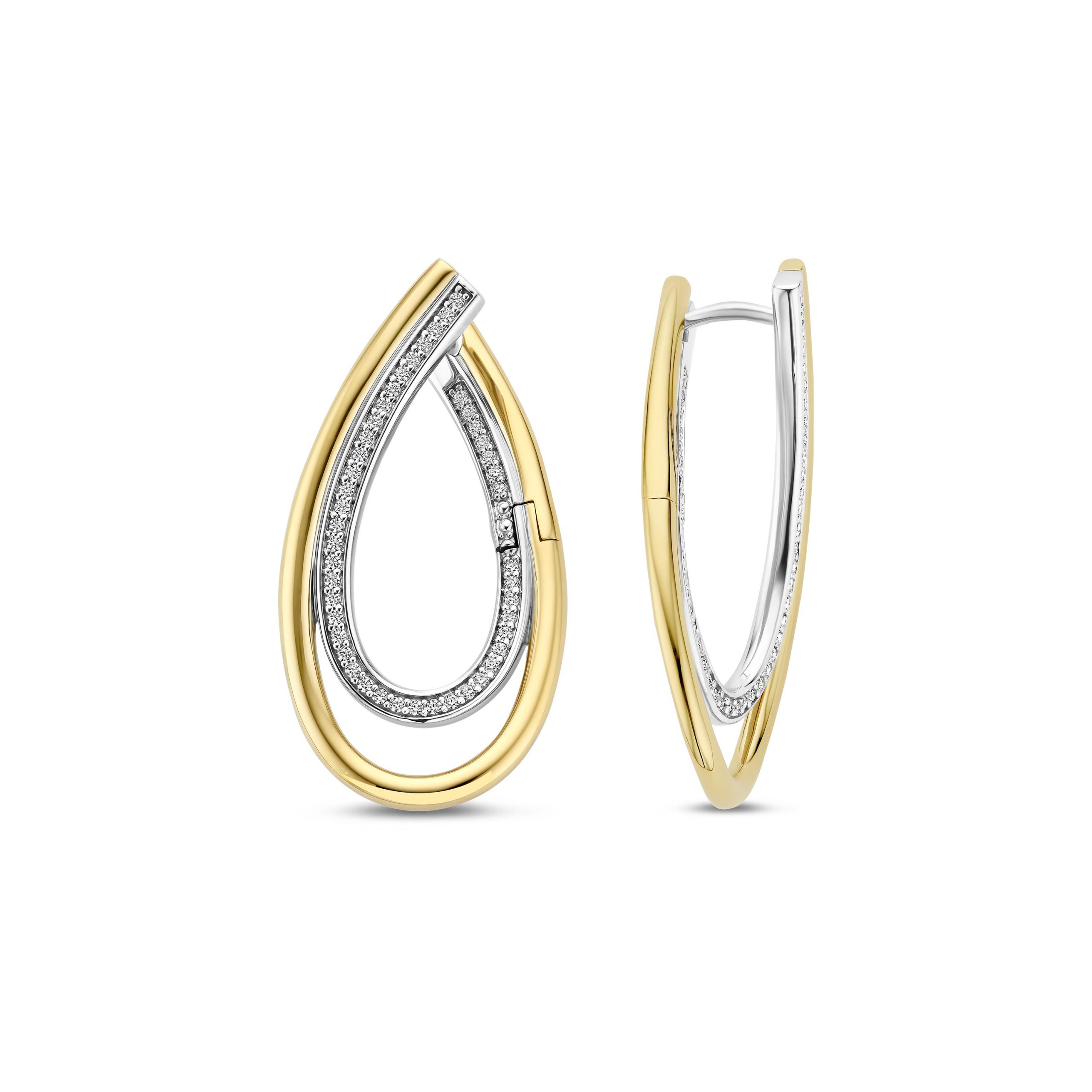Ti Sento Gilded Cubic Zirconia Open Long Curved Hoop Earrings - Image 2
