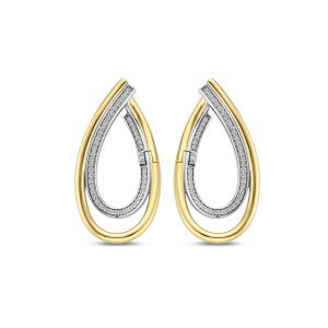 Ti Sento Gilded Cubic Zirconia Open Long Curved Hoop Earrings
