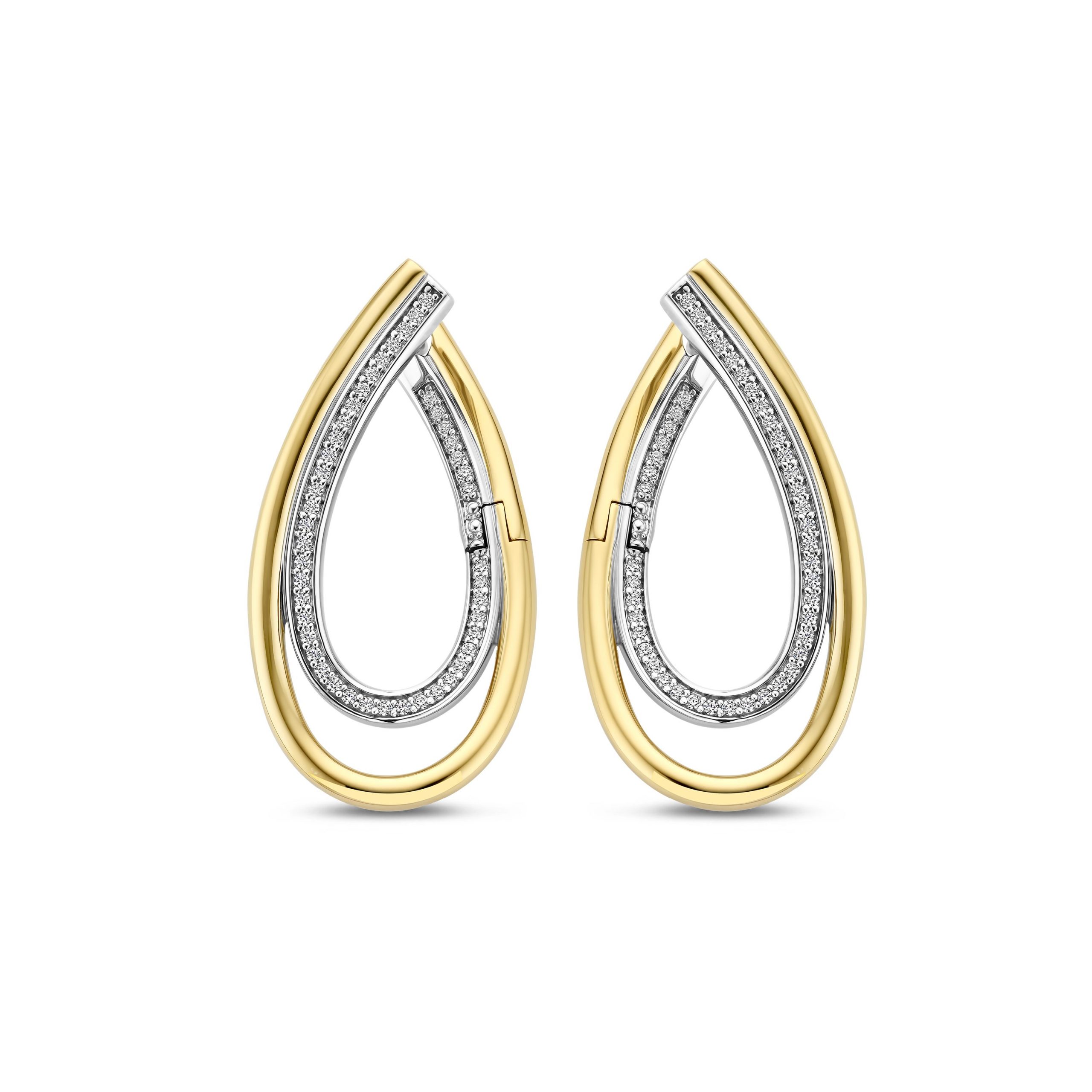 Ti Sento Gilded Cubic Zirconia Open Long Curved Hoop Earrings