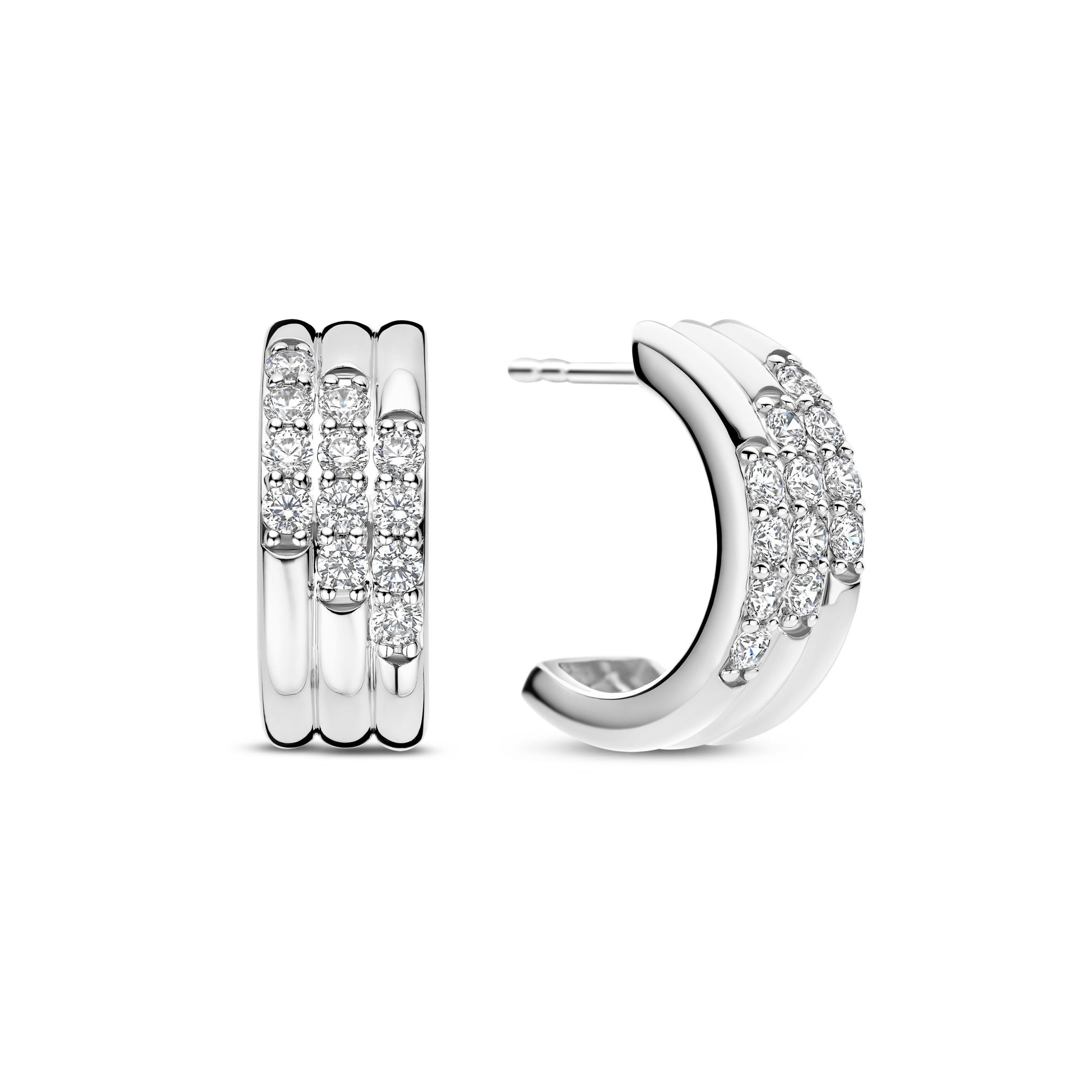 Ti Sento Silver Cubic Zirconia 3 Row Stud Earrings - Image 2