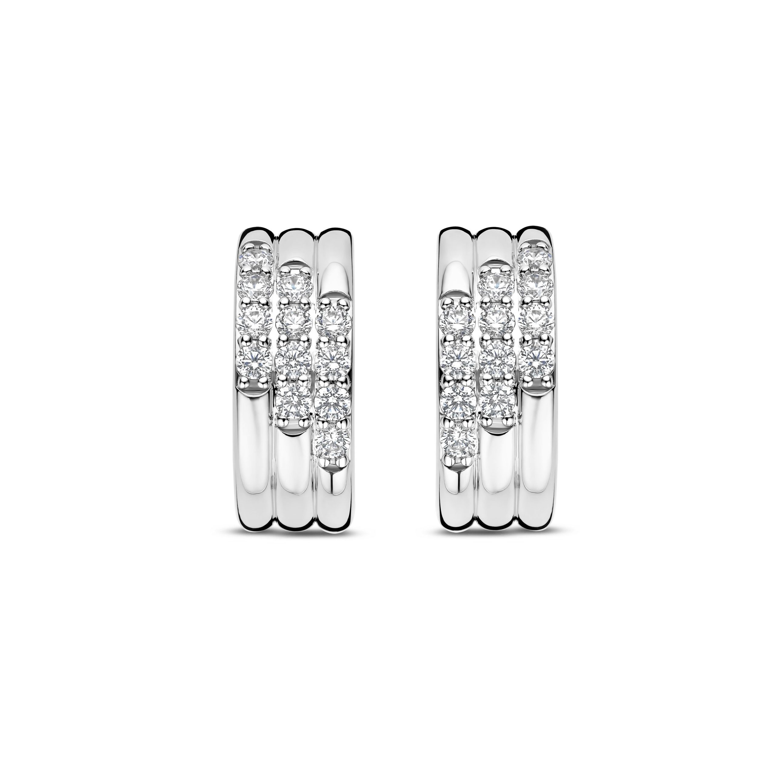 Ti Sento Silver Cubic Zirconia 3 Row Stud Earrings