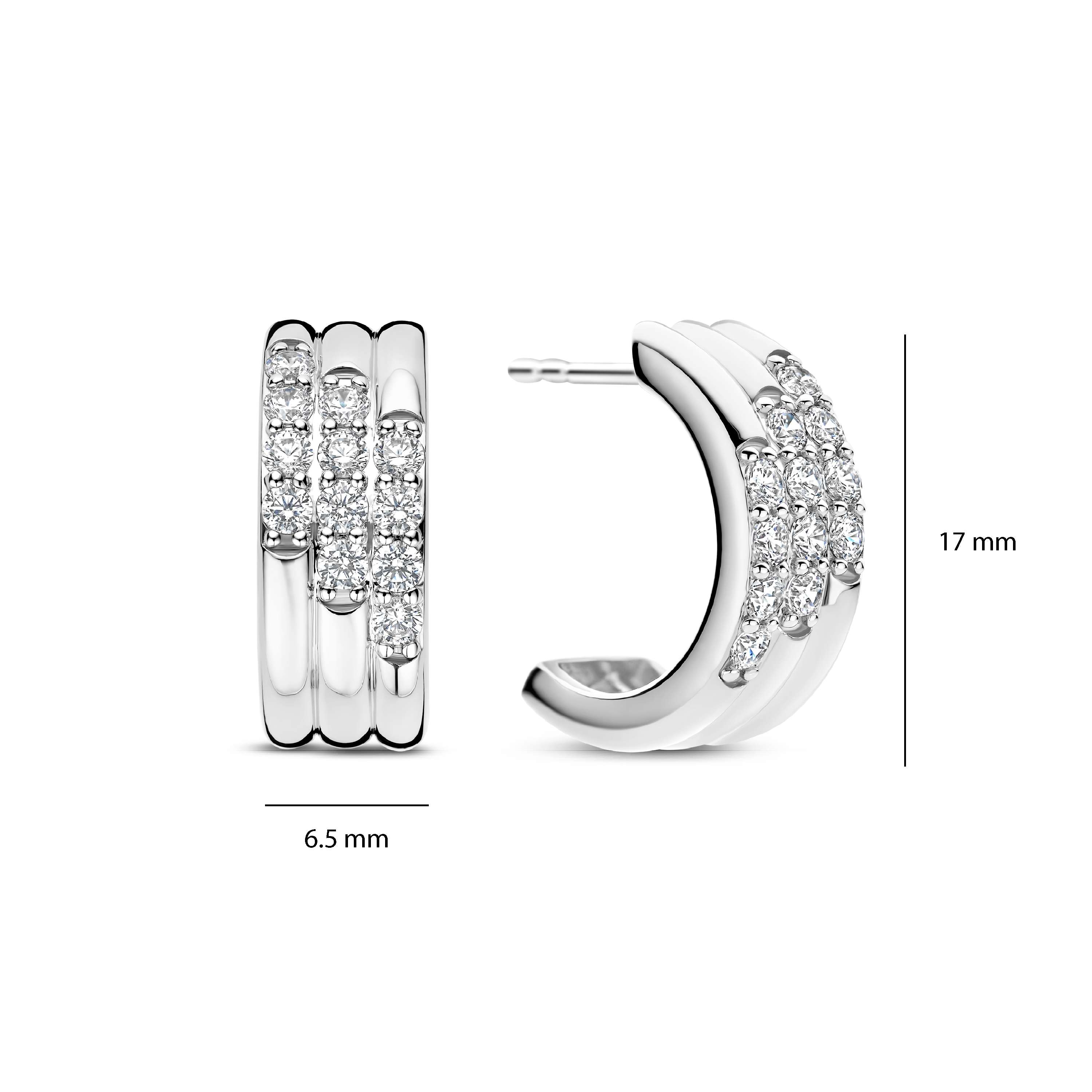 Ti Sento Silver Cubic Zirconia 3 Row Stud Earrings - Image 3