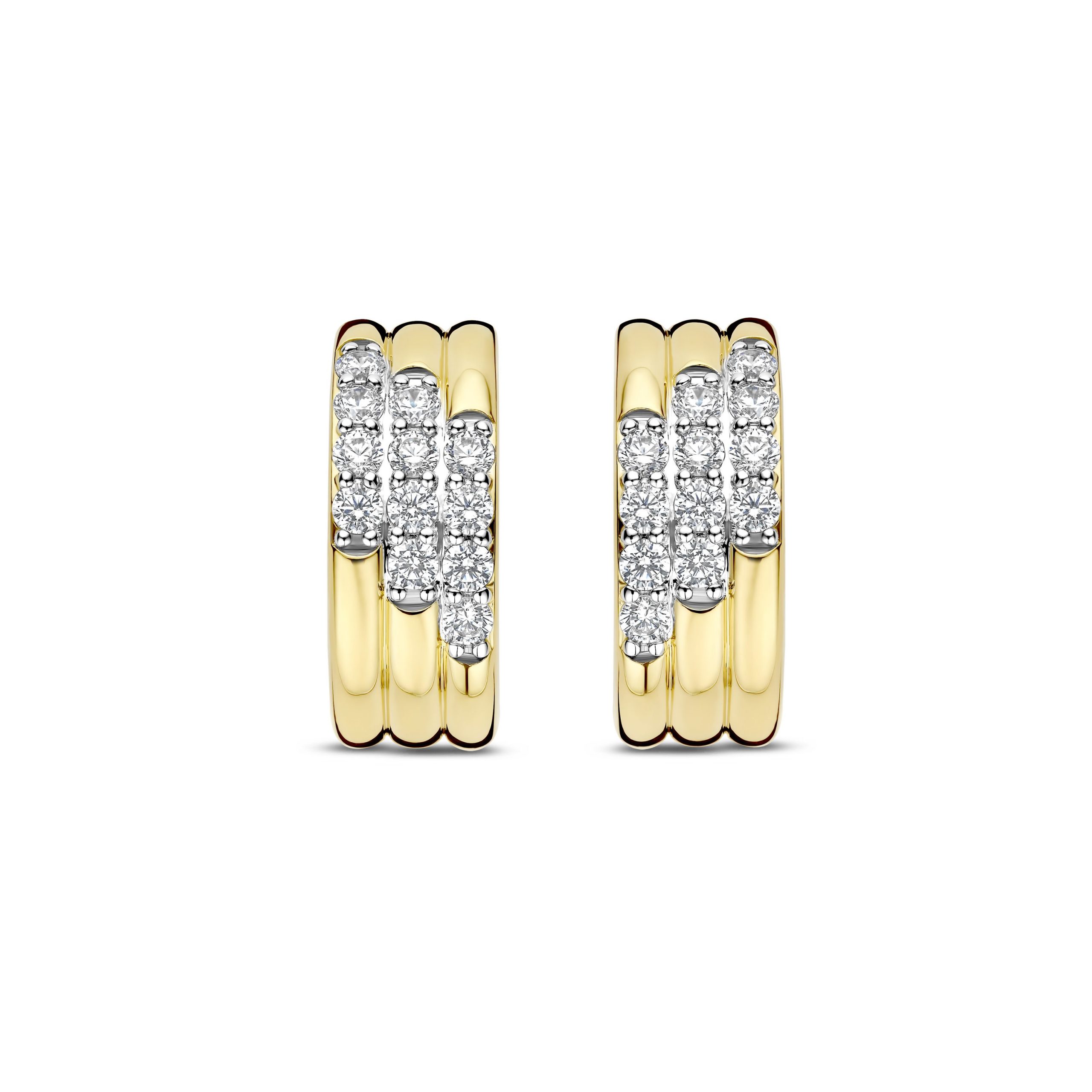 Ti Sento Gold Plated Cubic Zirconia 3 Row Stud Earrings