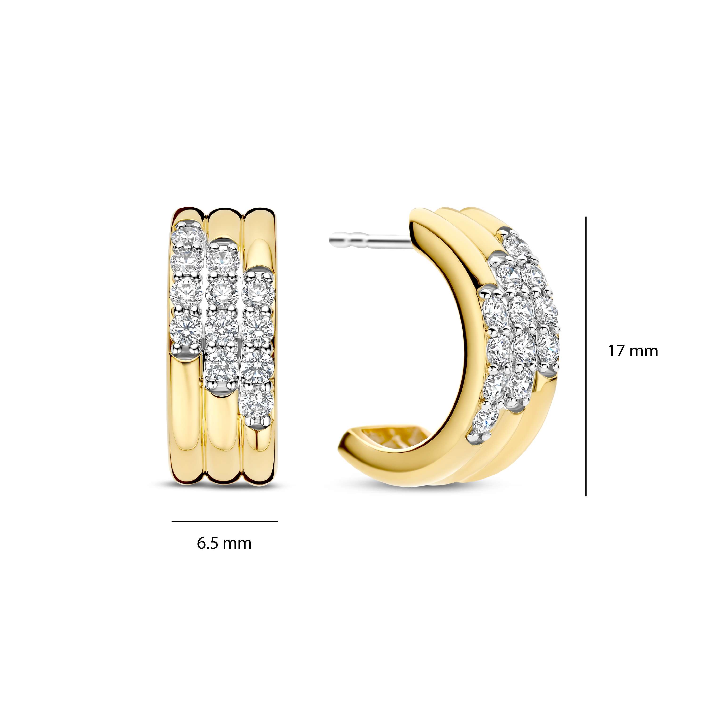 Ti Sento Gold Plated Cubic Zirconia 3 Row Stud Earrings - Image 3