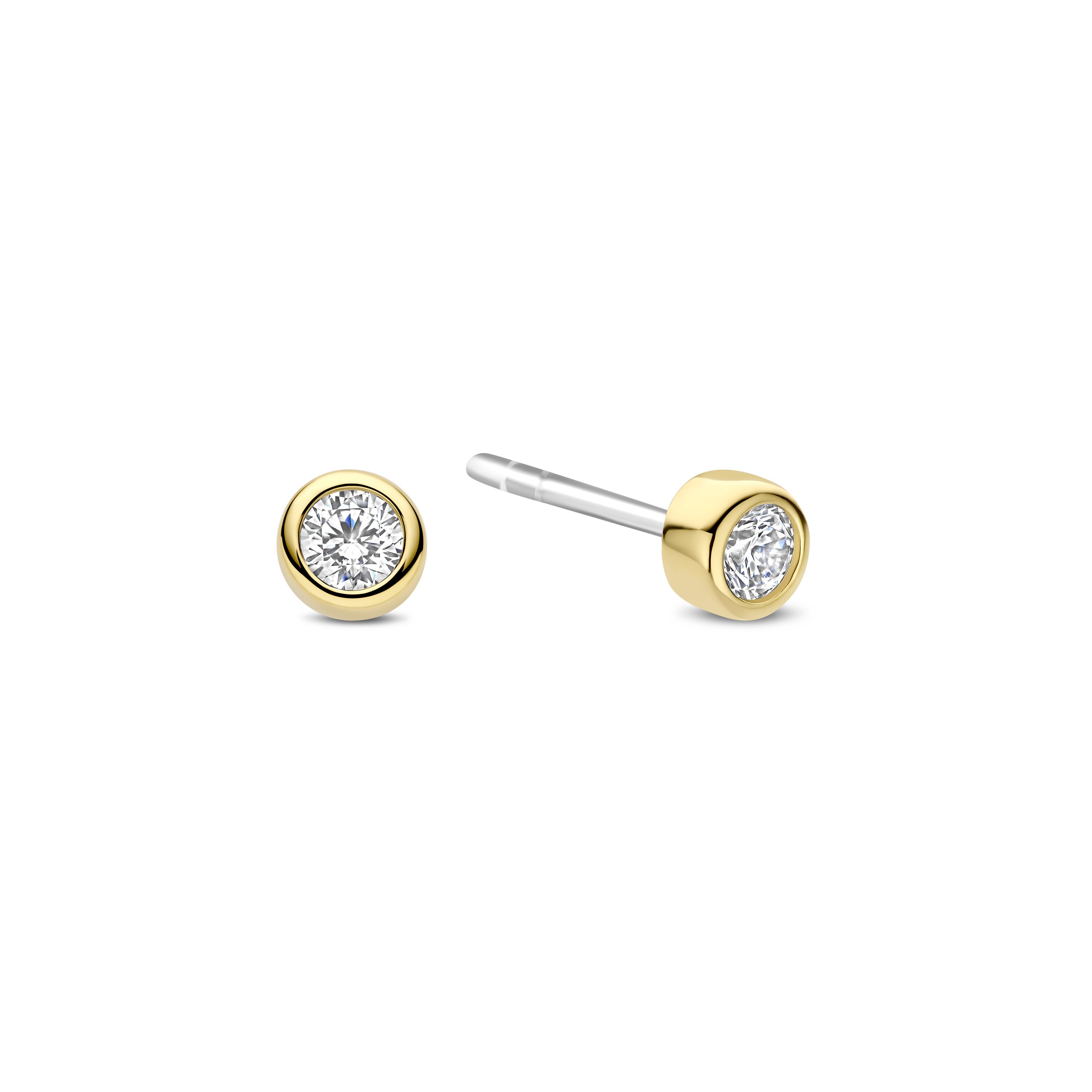 Ti Sento Gold Plated Cubic Zirconia Rubover Stud Earrings - Image 2