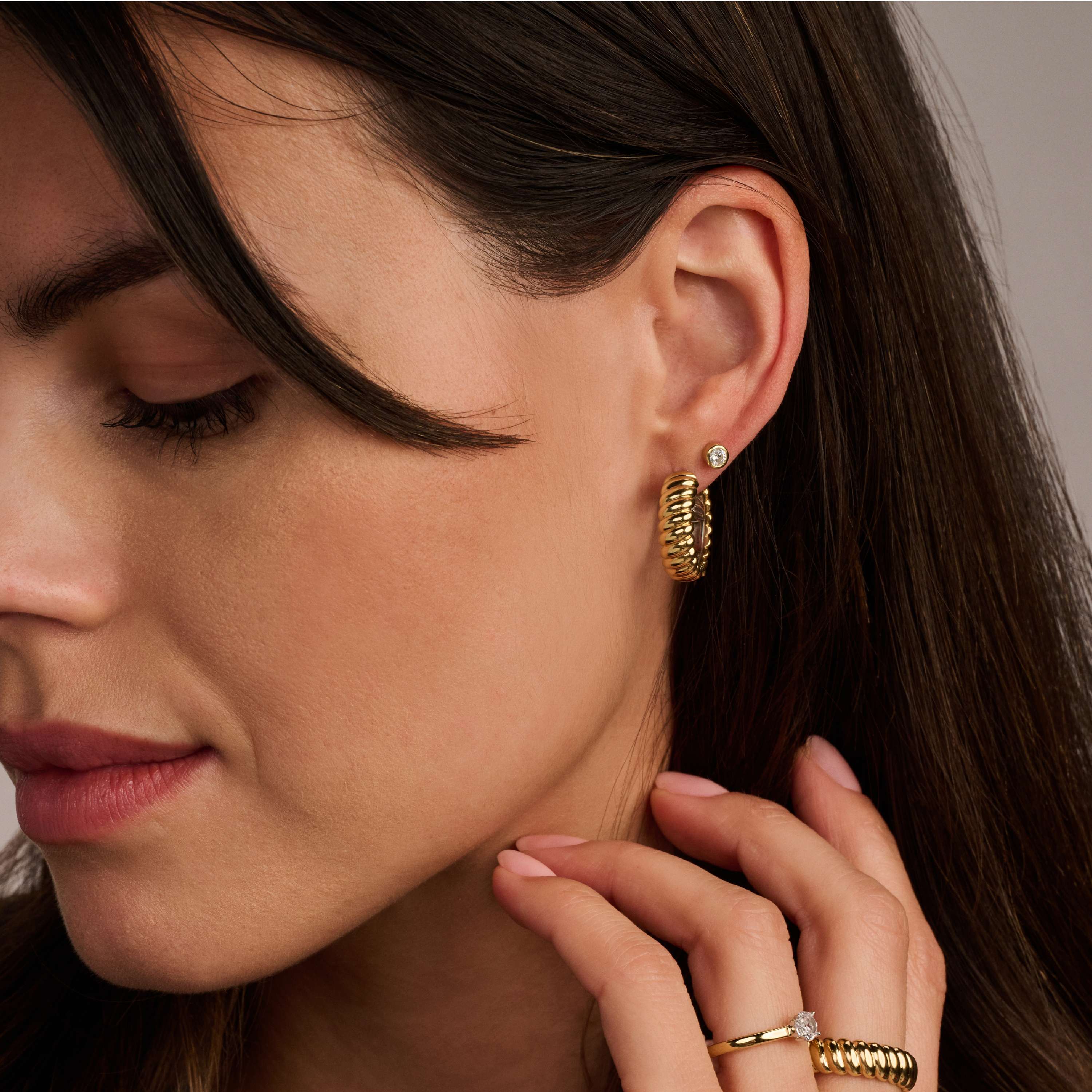 Ti Sento Gold Plated Cubic Zirconia Rubover Stud Earrings - Image 3