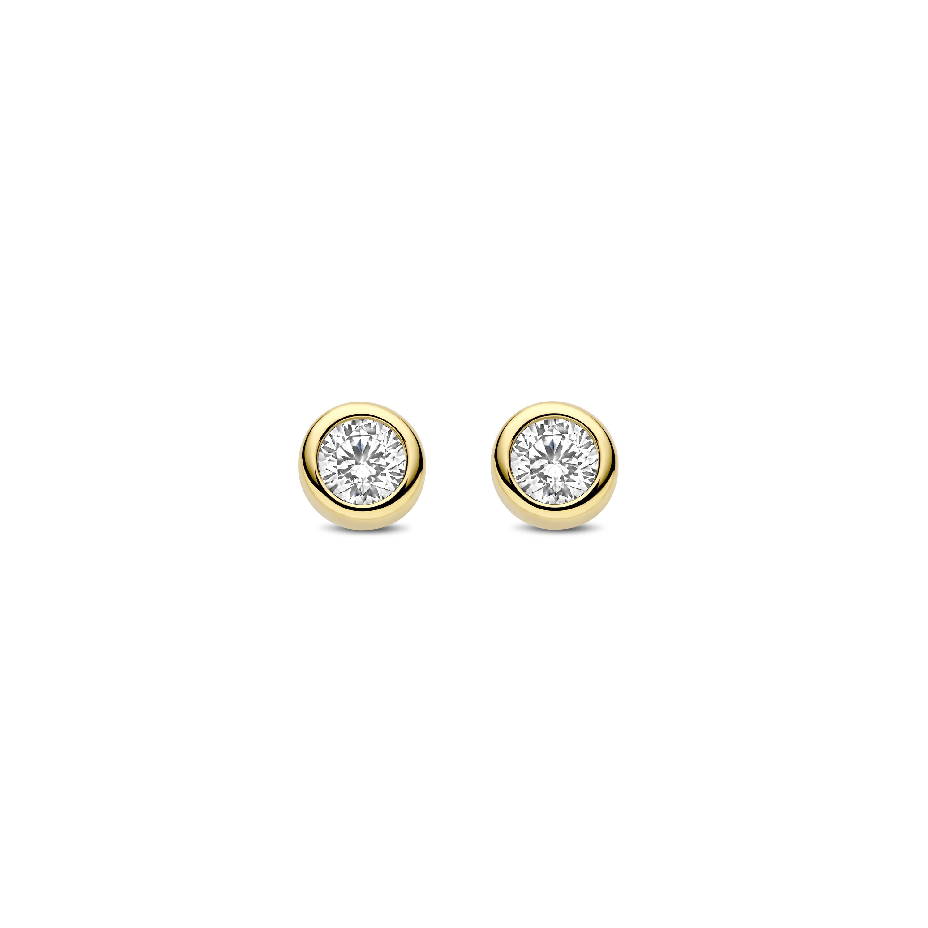 Ti Sento Gold Plated Cubic Zirconia Rubover Stud Earrings
