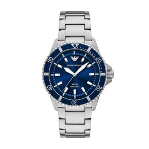 Armani World Explorer Solar Blue Dial Stainless Steel Gents Watch