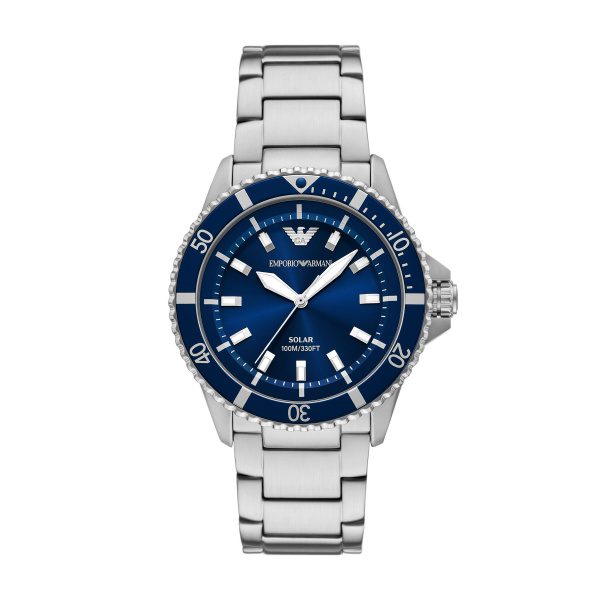 Armani World Explorer Solar Blue Dial Stainless Steel Gents Watch