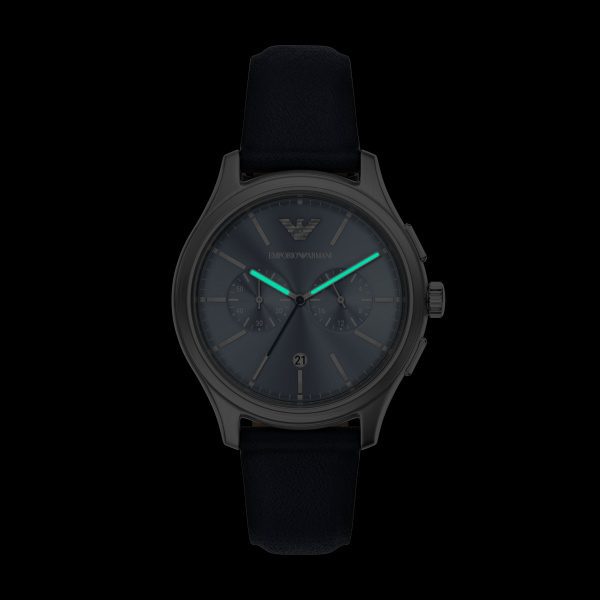 Armani Dario Chrono Blue Dial Pro Planet Leather Strap Gents Watch - Image 6