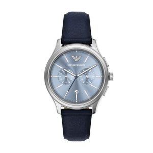 Armani Dario Chrono Blue Dial Pro Planet Leather Strap Gents Watch