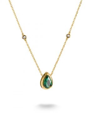 Thomas Sabo Gold Plated Necklace With Green Teardrop Stone