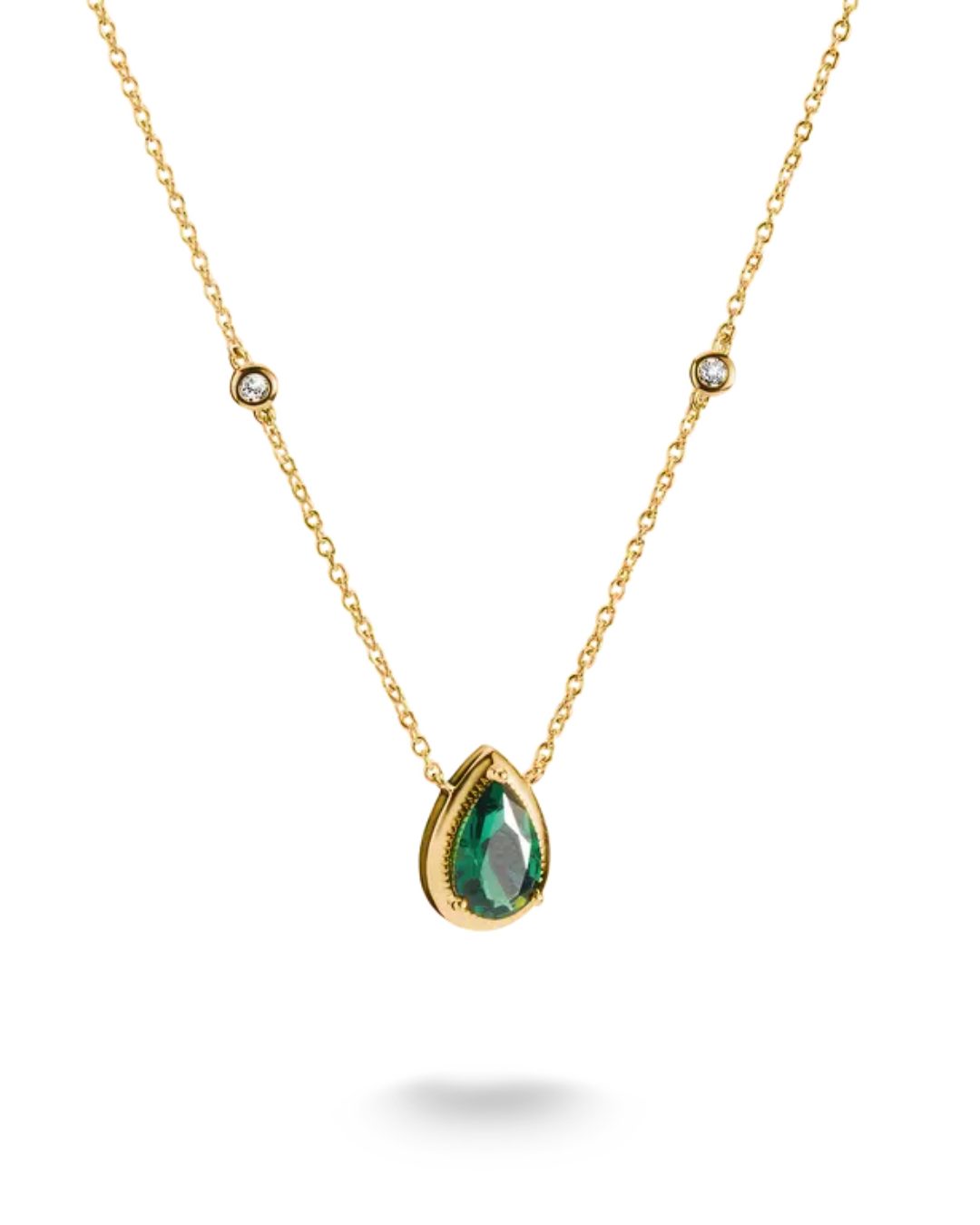 Thomas Sabo Gold Plated Necklace With Green Teardrop Stone