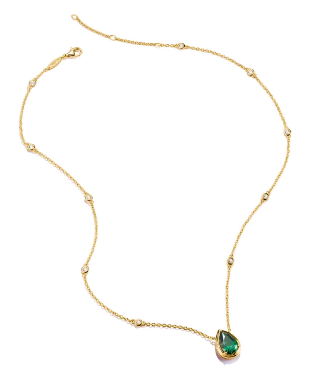 Thomas Sabo Gold Plated Necklace With Green Teardrop Stone - Image 2