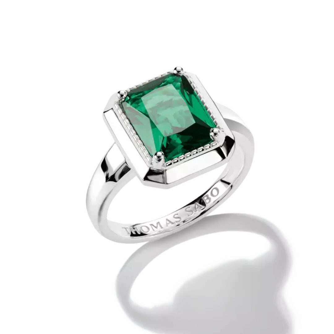 Thomas Sabo Silver Ring With Green Zirconia Stone - Image 2