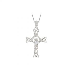 Celtic Claddagh CZ Cross Pendant