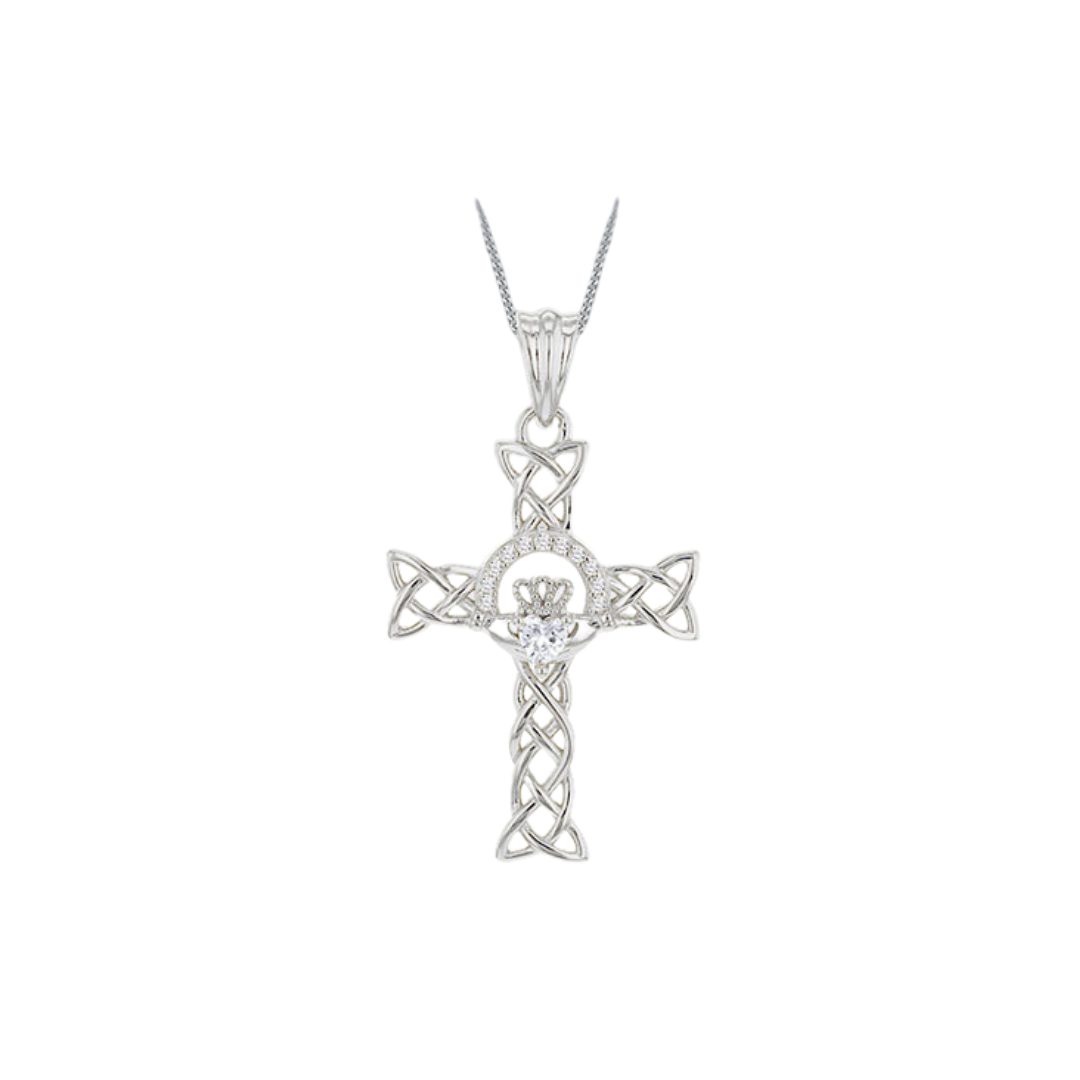 Celtic Claddagh CZ Cross Pendant