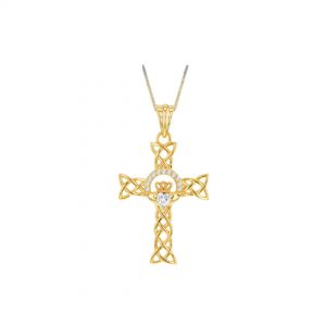 Gold Plated Celtic Claddagh CZ Cross Pendant