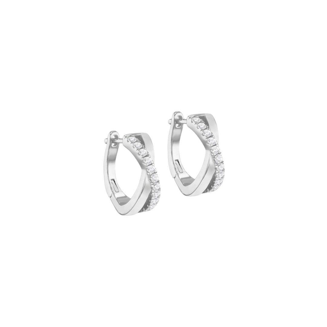 Sterling Silver CZ Crossover Creole Earrings
