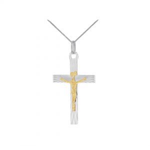 Sterling Silver Two Tone Diamond Cut Crucifix Pendant