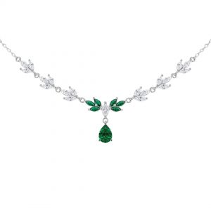 White Marquise CZ and Marquise Green Glass Necklace