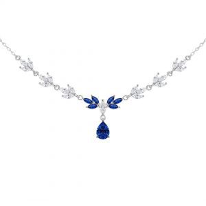 White Marquise CZ and Marquise Blue Glass Necklace