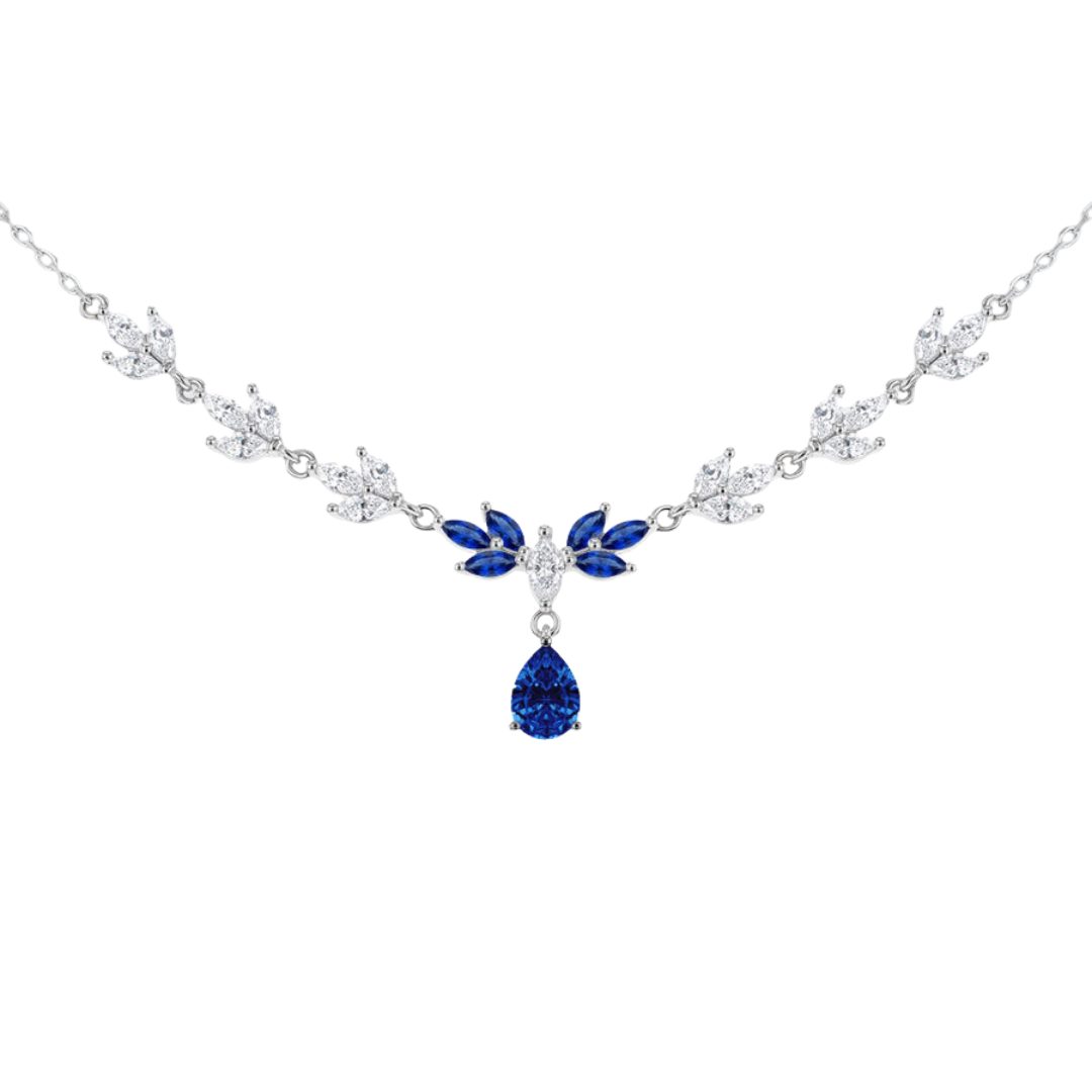 White Marquise CZ and Marquise Blue Glass Necklace