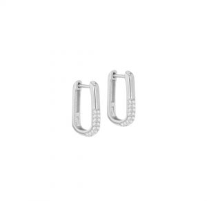 Sterling Silver CZ Creole Rectangular Hoops