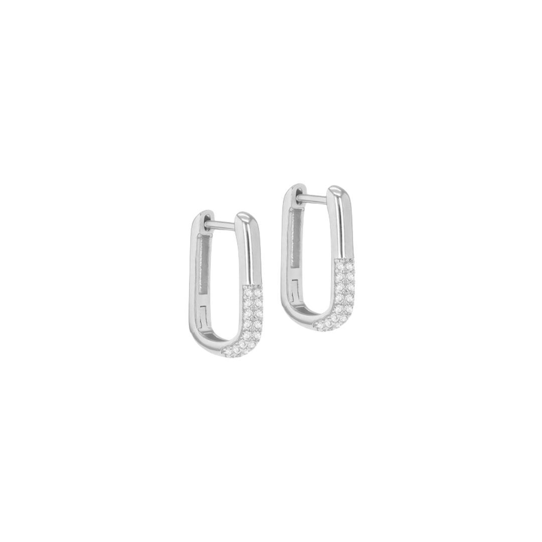 Sterling Silver CZ Creole Rectangular Hoops