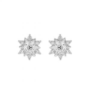 Silver Marquise CZ Flower Stud Earrings