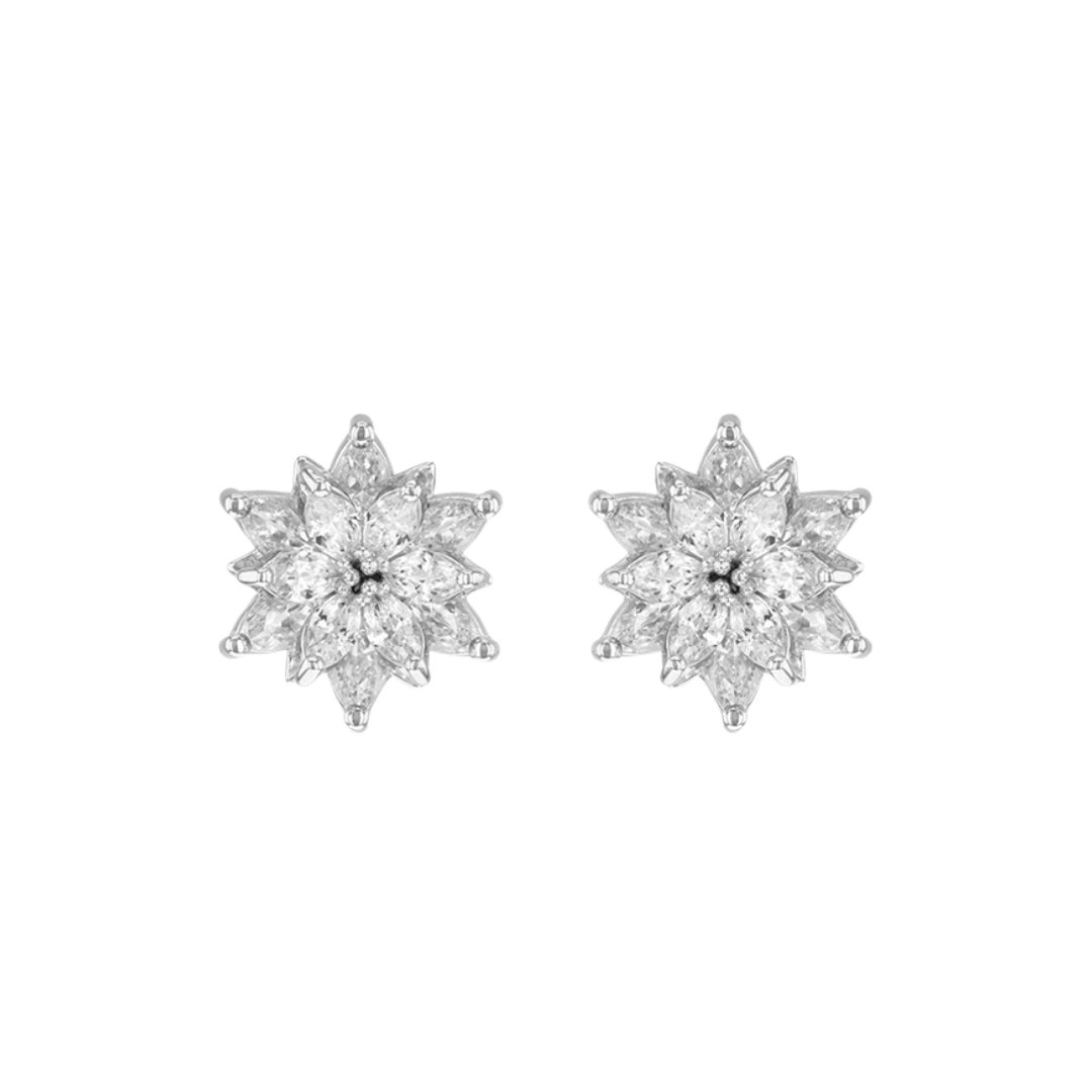 Silver Marquise CZ Flower Stud Earrings