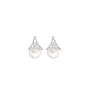 Sterling Silver CZ & Fresh Water Pearl Stud Earrings