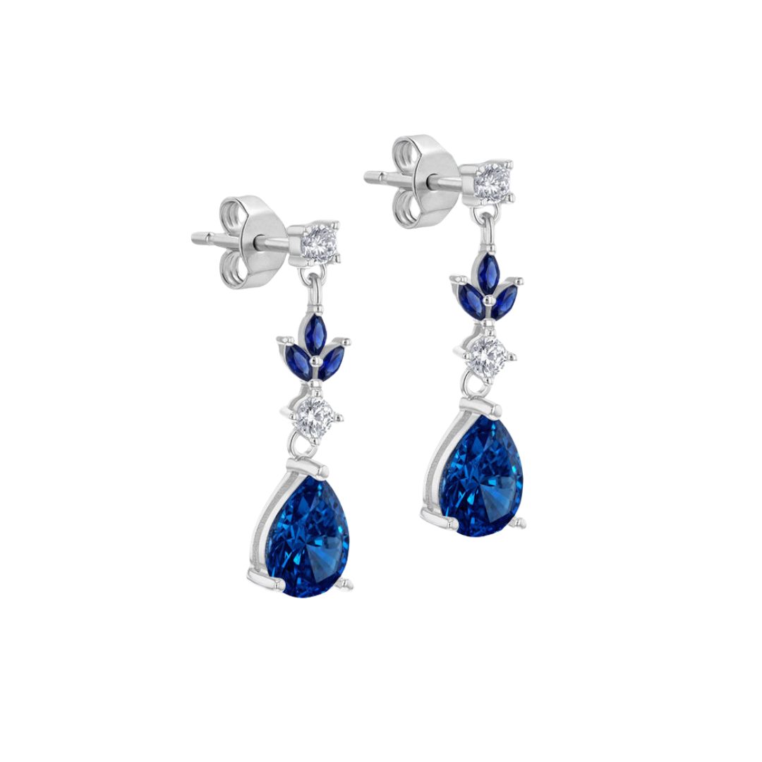 White Round CZ & Blue Marquise Teardrop Earring