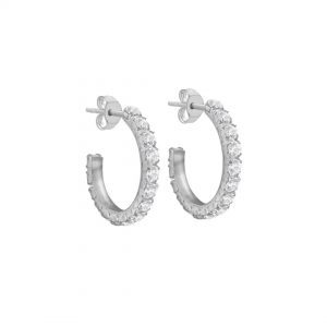 Silver White Crystal Hoop Earrings