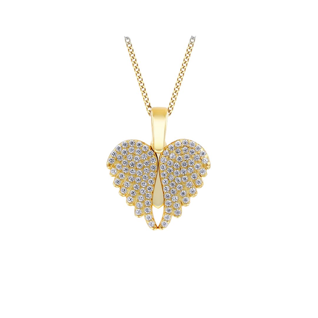 Gold Plated CZ Open Wing Heart Pendant