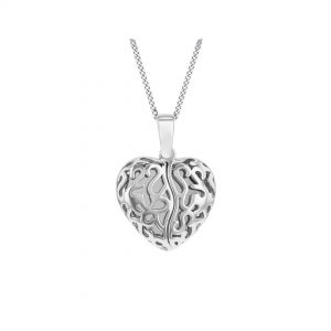 Sterling Silver Filigree Heart Open Wing Pendant