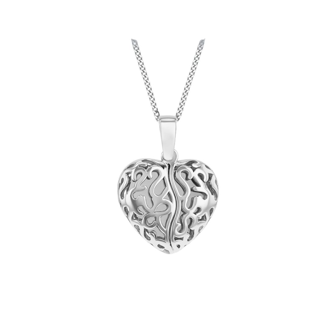 Sterling Silver Filigree Heart Open Wing Pendant