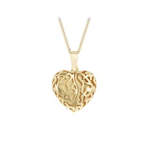 Gold Plated Filigree Heart Open Wing Pendant