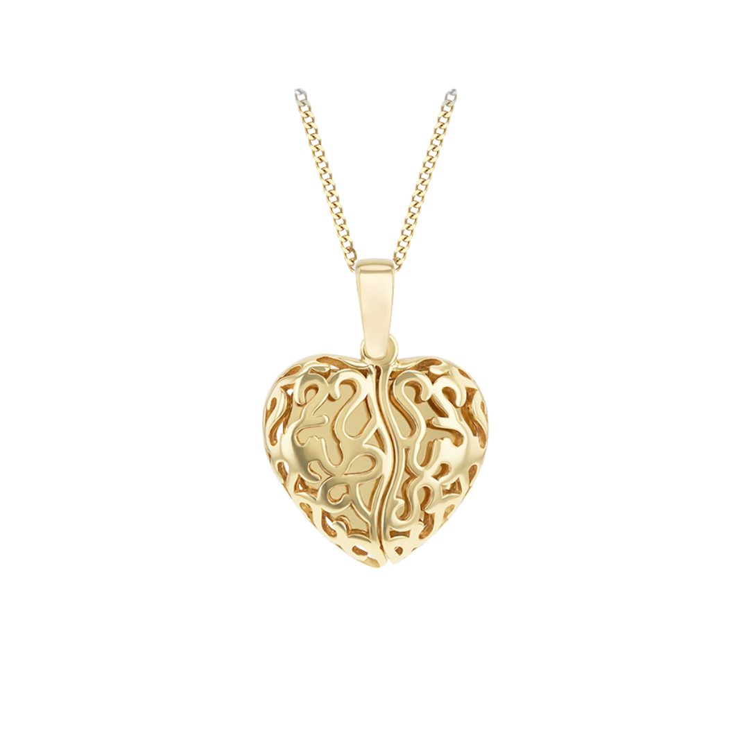 Gold Plated Filigree Heart Open Wing Pendant
