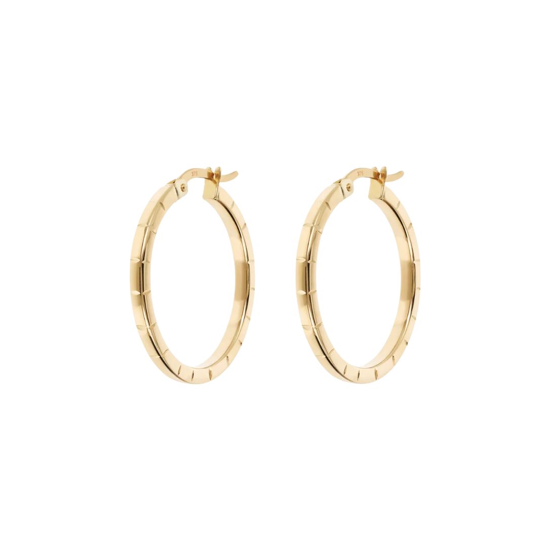 9k Gold Diamond Cut Hoop Earrings
